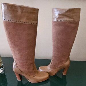 MAXMARA- LEATHER AND SUEDE HIGH HEEL RIDING BOOT SIZE-7.5 MED